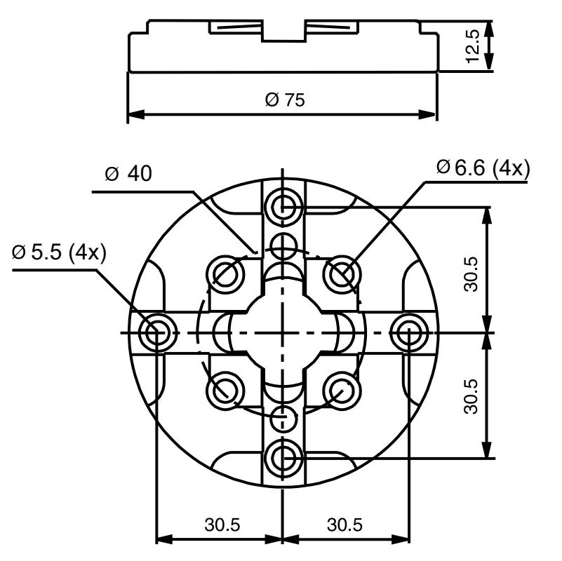 Sistema 3R compatível Palete Ø75 mm Elemento de referência Ø75 mm 3R-651.75EP