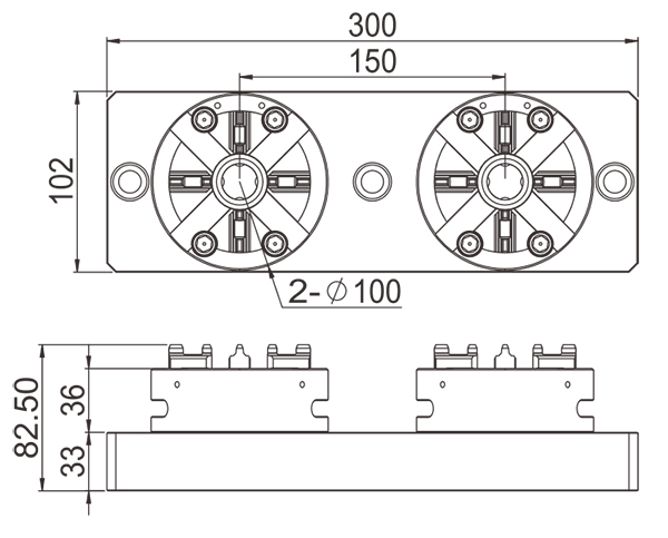 Mandril manual CNC 2 EM 1 D100 com placa de base ER-036345